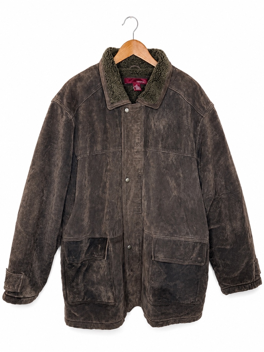 Merona Men’s XL Genuine Leather Sherpa Lined Brown Barn Coat  Heavy Winter Coat